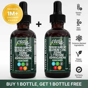 Clean Nutra Thyroid Support BOGO | Selenium + Zinc, Iodine, L-Tyrosine & Ashwagandha for Women Metabolism & Hormone Supportv Liquid Drops – Thyro Bloom