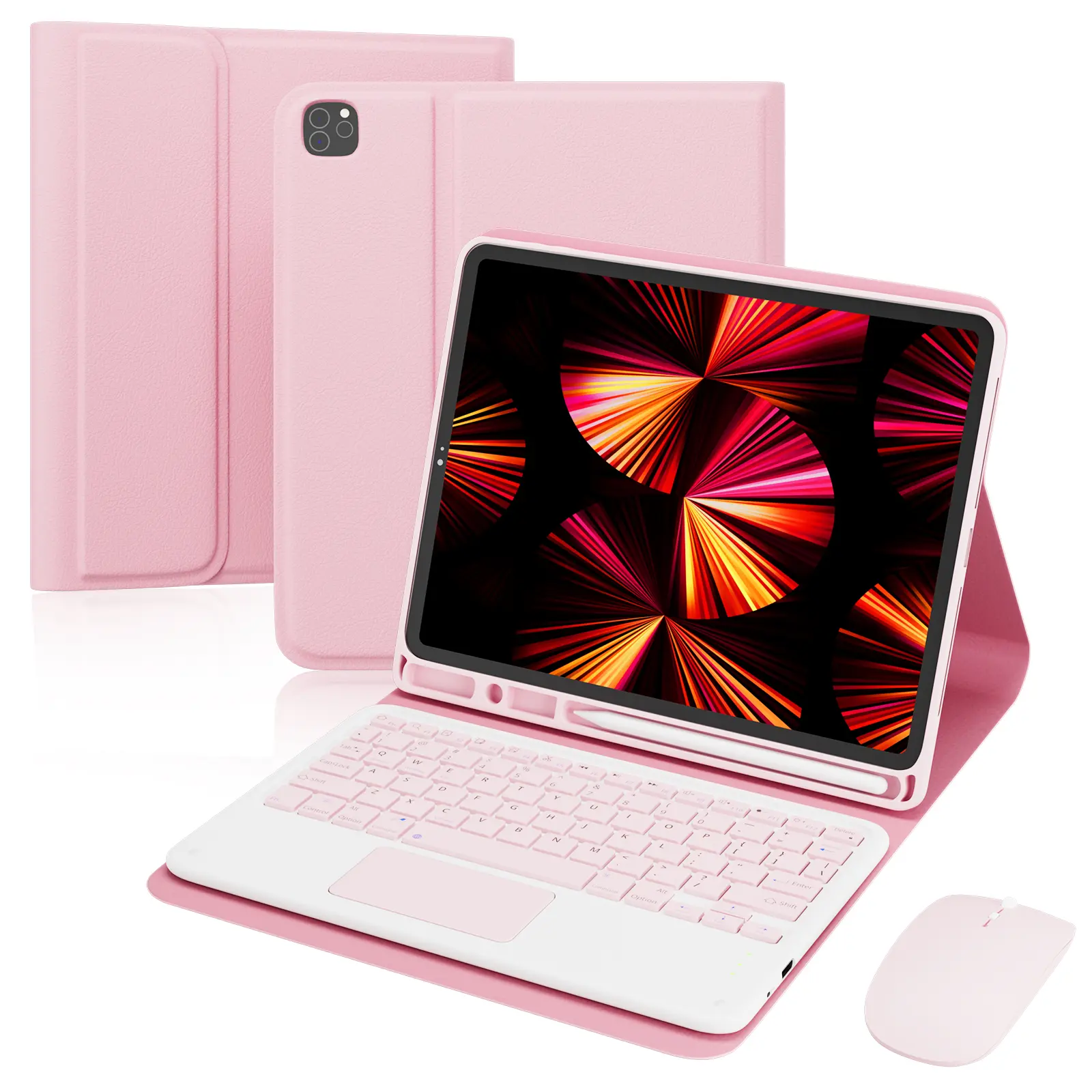 Wireless Keyboard and Mouse for iPad, Tablet Keyboard Case with Folio Stand, Soft TPU Back Shell, Ultra-thin detachable keyboard, iPad Accessories