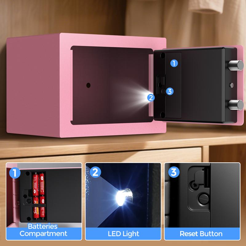 [Pink in Love] RXDSAFE Smart Digital Safe Box for Valentine's Day Gift, Home, Office, Drawer Security Lock Box With LED Light, Alarm System, Keypad, Ideal for Money, Passports, Jewelry,Pink,White,Black, Hidden Closet