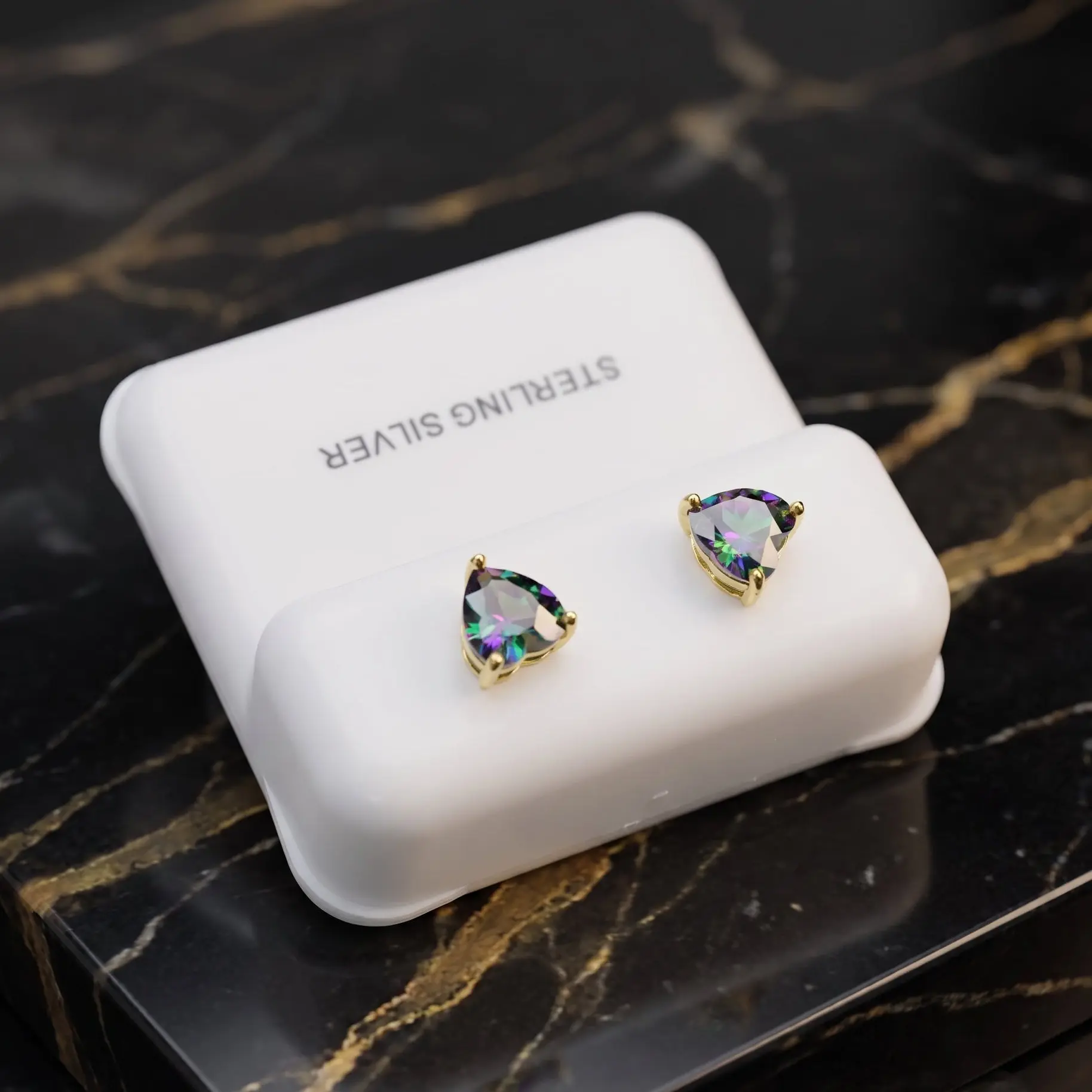 Mystic Topaz Cz Earrings Heart 14k Gold Over 925 Sterling Silver 6mm