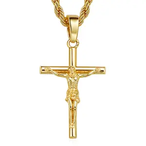 18K Gold Plated Crucifix Cross Necklace for Men and Women 18K Gold Plated Pendant Necklace for Boys