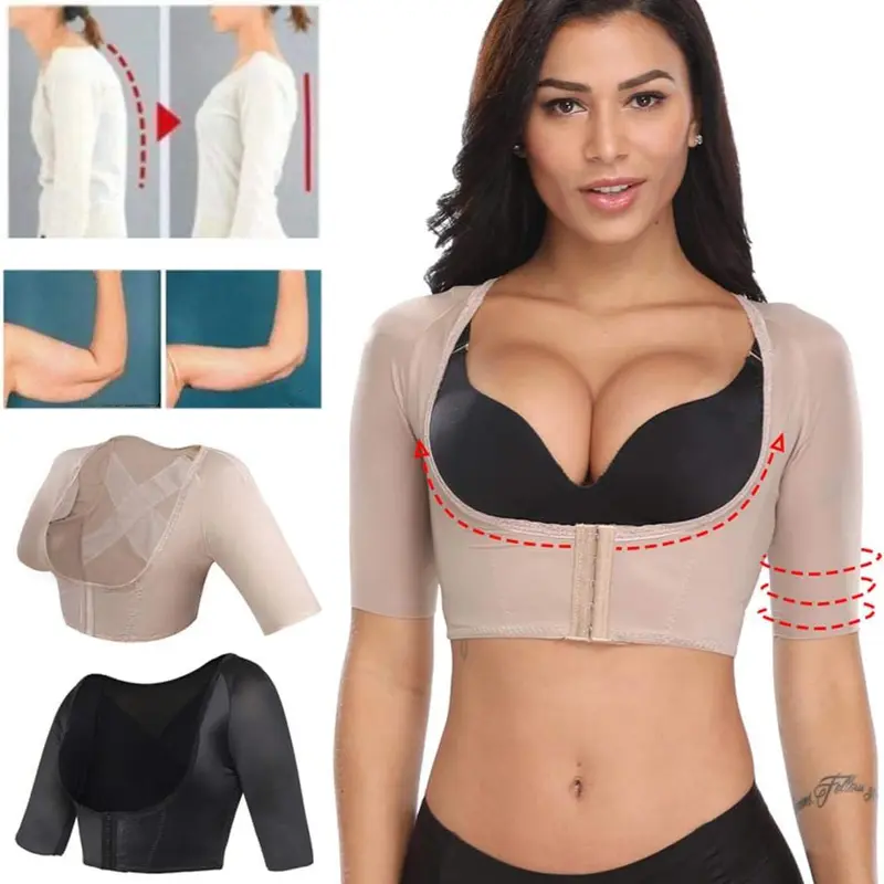 Women's Basic Lightweight Polyester Fabric Shapewear - Arm Shaper, Posture Corrector, U-Neck Push Up Bra with Hook-and-Eye Closure, Adjustable Fit, Body Contouring Compression Garment for Post-Surgery Needs