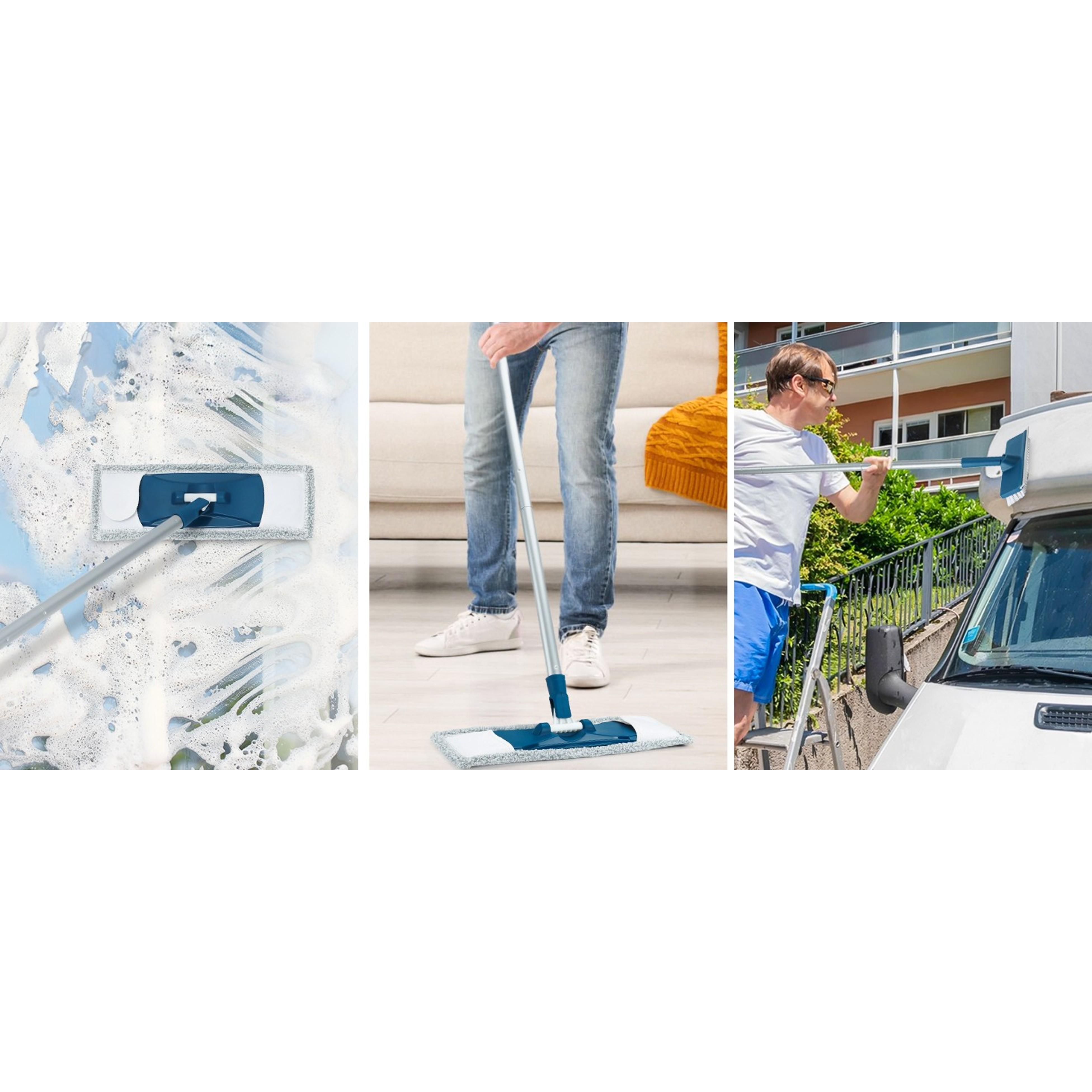 Collapsible Mop and Bucket Set with Scrub Mop and Brush, Tile Laminate Hardwood Floor Brush and Flat Mops for Floor Cleaning, Foldable Bucket with Washable Microfiber Mop(Blue)