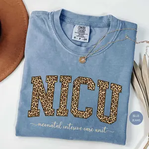 Comfort colors NIcu nurse shirt NICU nurse leopard shirt, neonatal ICU nurse coquette shirt NICU nurse T-Shirt  Neonatal Intensive Care Unit Cotton Fit