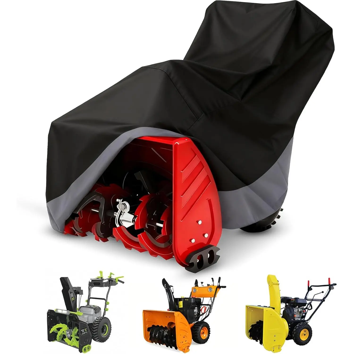Universal Snow Blower Cover, Heavy-Duty 600D Oxford Fabric, Windproof with Side Buckles & Bottom Elastic Band, All-Weather Outdoor Waterproof Black&Gray Snow Protection Cover
