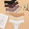 Women's 7pcs Contrast Lace Floral Sheer Nylon Thong, Soft Comfy Breathable Fit Everyday Contrast Mesh Knicker for Daily Wear, Fashion Feminine Underwear Panties for All Seasons Fitted Panty Fitted Knickers