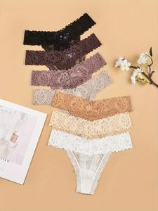 women's contrast floral lace sheer nylon thong, elegant soft comfy breathable contrast mesh knicker for daily wear, panties for women, fashion underwear for all seasons, thongs, womenswear, soft comfy panty, casual comfy panties, lace trim panty