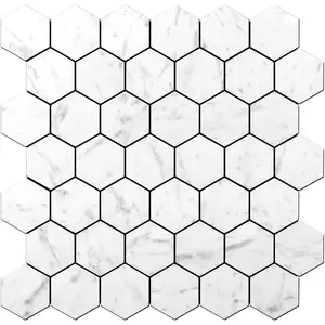 Peel and Stick Backsplash for Kitchen, Self-Adhesive Tile Hexagon Mosaic Tiles (10 Sheets, Carrara White Marble Look)