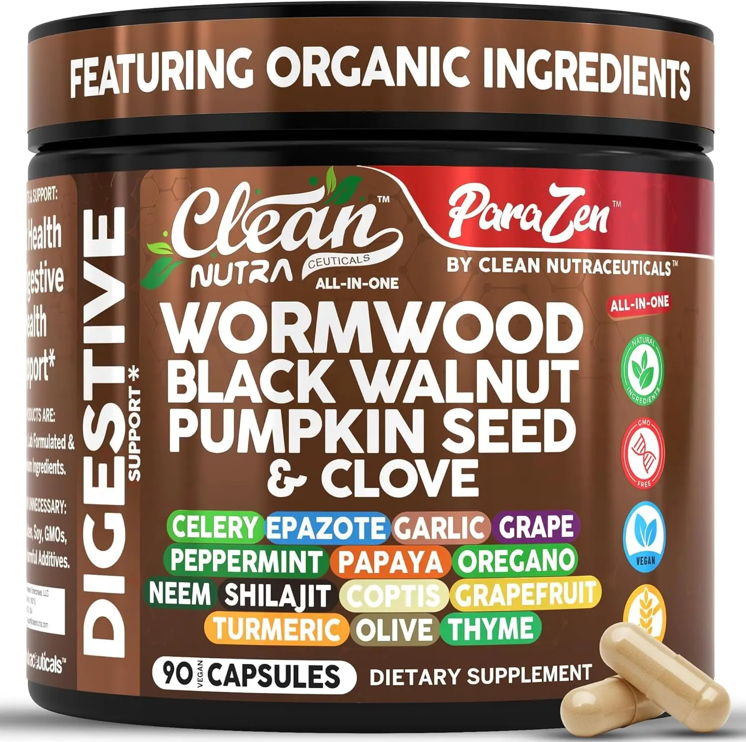 Clean Nutra Wormwood, Black Walnut, Clove & Pumpkin Seed for for Organic Gut Health - ParaZen