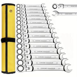 chrome vanadium ratchet wrench set, adjustable flex head & dual-ended design socket key tool kit for car repair/machinery/home diy, 360° swivel hand tools