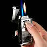 7.9cm Multifunctional Dual Flame Windproof Lighter - 4-Mode Voice-Activated, Arc-Assisted Ignition, Blow Knock Button Start, LED Display Colorful Light, Premium Metal EDC Gear, Unique Gifts for Man, Outdoor Camping Accessory (Fuel NOT Included)