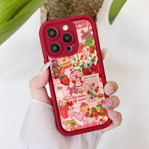 Cute Strawberry Girl Phone Case, compatible with iPhone 17/16/15/14/13/12/11 Pro Max Plus, Air, Mini, SE and iPhone XS Max. Sweet strawberry soft TPU shockproof protective case.