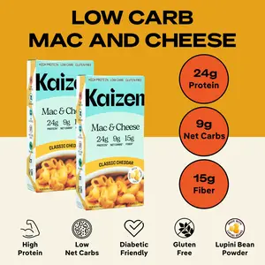 Kaizen Low-Carb High-Protein Classic Cheddar Mac & Cheese – 24g Protein, 9g Net Carbs, Gluten-Free, Keto-Friendly