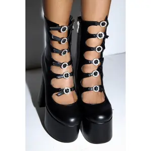 AZALEA WANG OMLEE BLACK ULTRA HIGH PLATFORM BOOTIE