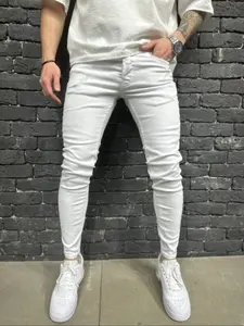 New Korean Style Streetwear High-Waisted Slim Fit Casual Elastic Denim Pocket Jeans for Men, All Seasons Fashionable and Versatile Pants