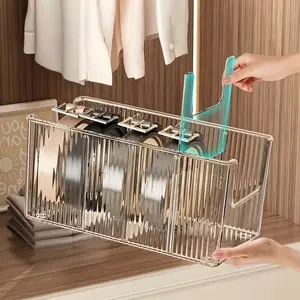 Transparent plastic belt storage box with divided compartments and removable partitions, desktop skincare organizer - high-capacity multifunctional storage box, suitable for belts, cosmetics, dressing tables, wardrobes and bathrooms