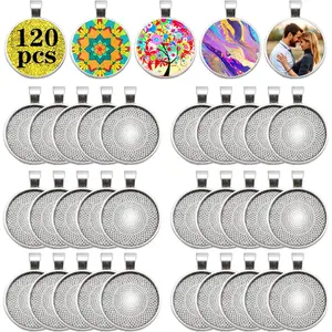 120 count Pendant Trays, Alloy Tray Charms Bulk, Round Pendant Blank, Bezel Trays for Homemade Necklaces,  Making, DIY Crafts,  Art and  Pour