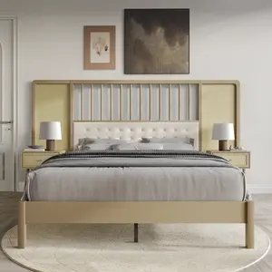 Camari Cane Bedroom Set - Wall Bed & 2 Nightstands - Modern Design with Natural Cane Texture - Sleek Minimalist Aesthetic