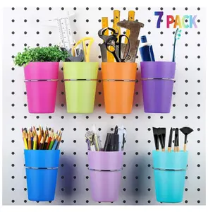 7 Sets Pegboard Bins with Rings, Ring Style Pegboard Hooks with Pegboard Cups, Pegboard Cup Holder Accessories for Organizing Storage (7 Colors) Metal Organiser Racks Stainless