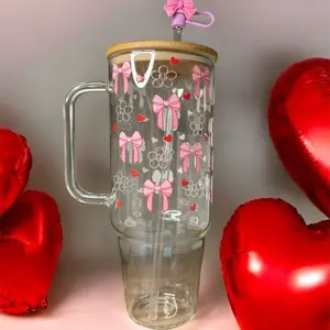 Coquette Bow 40oz Bottles With Lid and Straw Drinkware