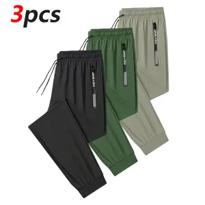 Three-piece set men's quick-dry outdoor pants, simple and stylish summer lightweight breathable sports trousers, everyday wear, long pants, fitness training pants, sporty design, fashion bodywear, high-performance fabric, quick-dry fabric, versatile pants