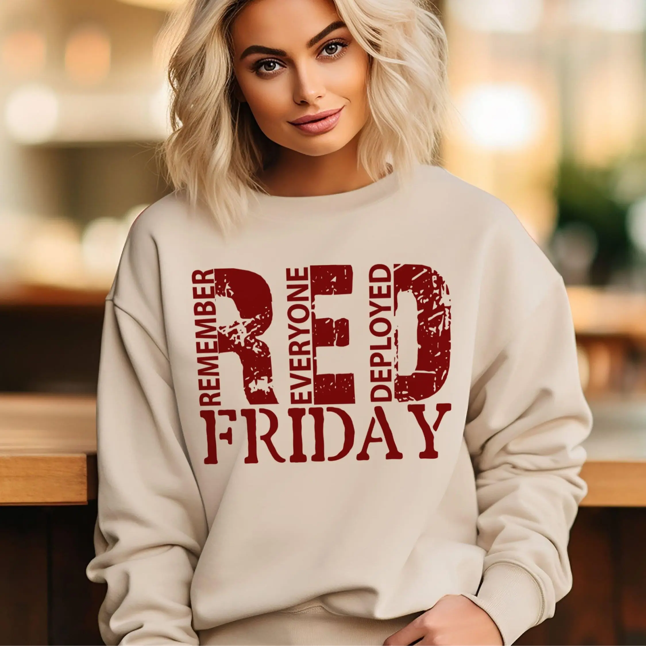 Red Friday Remember Everyone Deployed Sweatshirt, Patriotic American Flag Crewneck, Military Support Sweater, Veteran Appreciation Gift