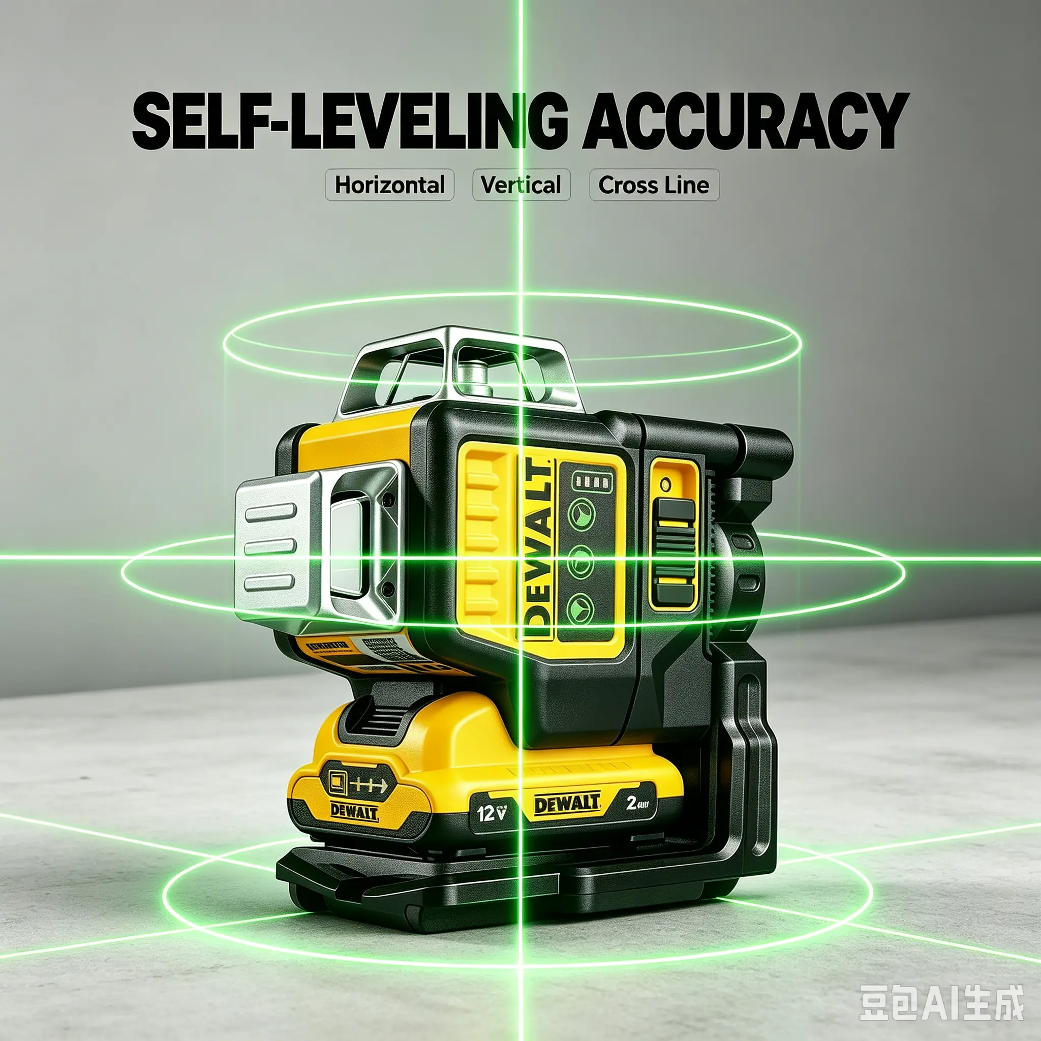 Dewalt DW089LG 3-Side 360-Degree 12-Line Green Laser Level - Horizontal & Vertical Laser Tool with 12V Battery for Outdoor Use