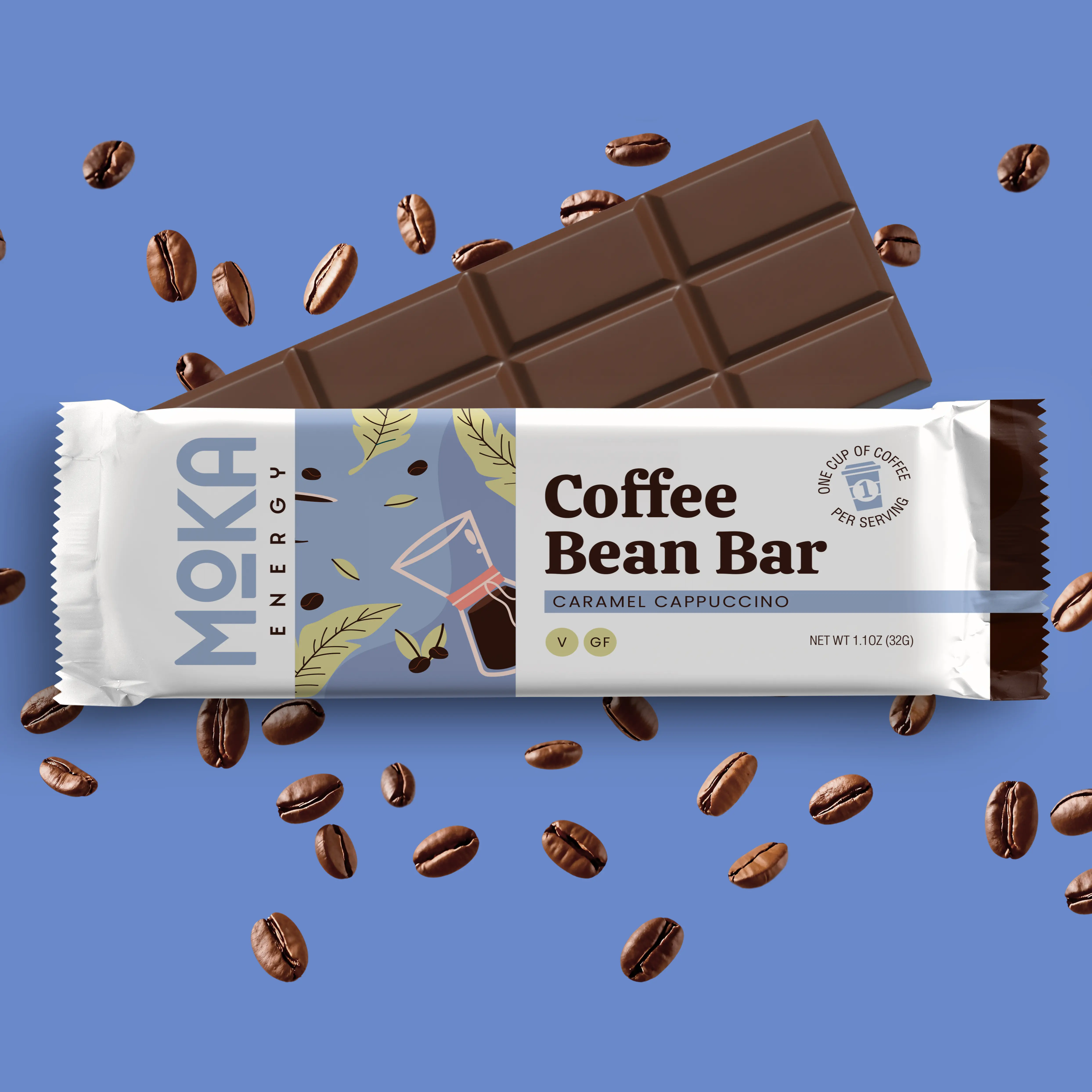 Moka Energy Coffee Bar | Caramel Cappuccino | 90mg Natural Caffeine Energy Bar | 12 Bars x 32g
