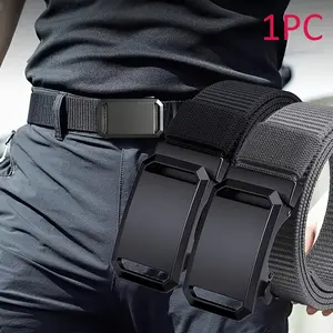1PC Men's Stylish Canvas Belt with Automatic Buckle - Perfect for Jeans, Outdoor Leisure & Sports Training, BlackValentine's Day