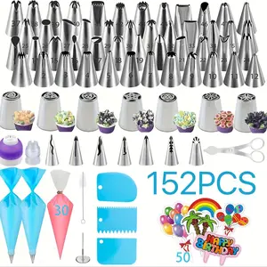 152-Piece Cake Decorating Set, Stainless Steel Icing Tips, Pastry Bags, Bakery Supplies, Perfect for Baking & Frosting Cakes, Cake Decorating Kit