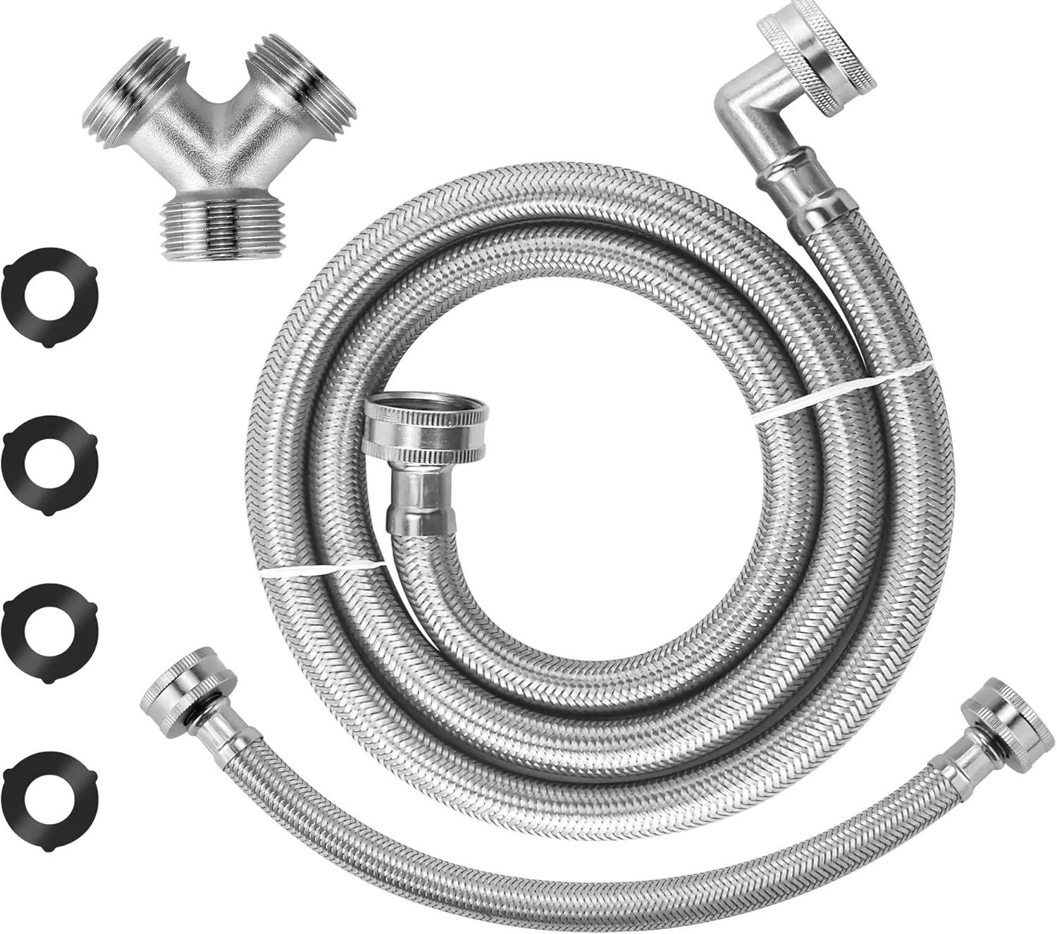 4FT  Steam Dryer Hose Installation Kit-Include 4 Ft 90  Elbow Stainless Steel Hose,1 Foot Inlet Adapter Hose and Y Connector-Fit for  Steam Dryers by