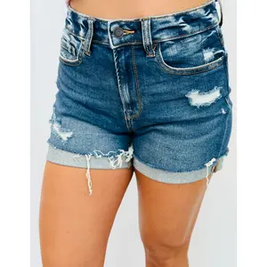 Dark Denim Cuffed Distressed Shorts (Reg & Plus)