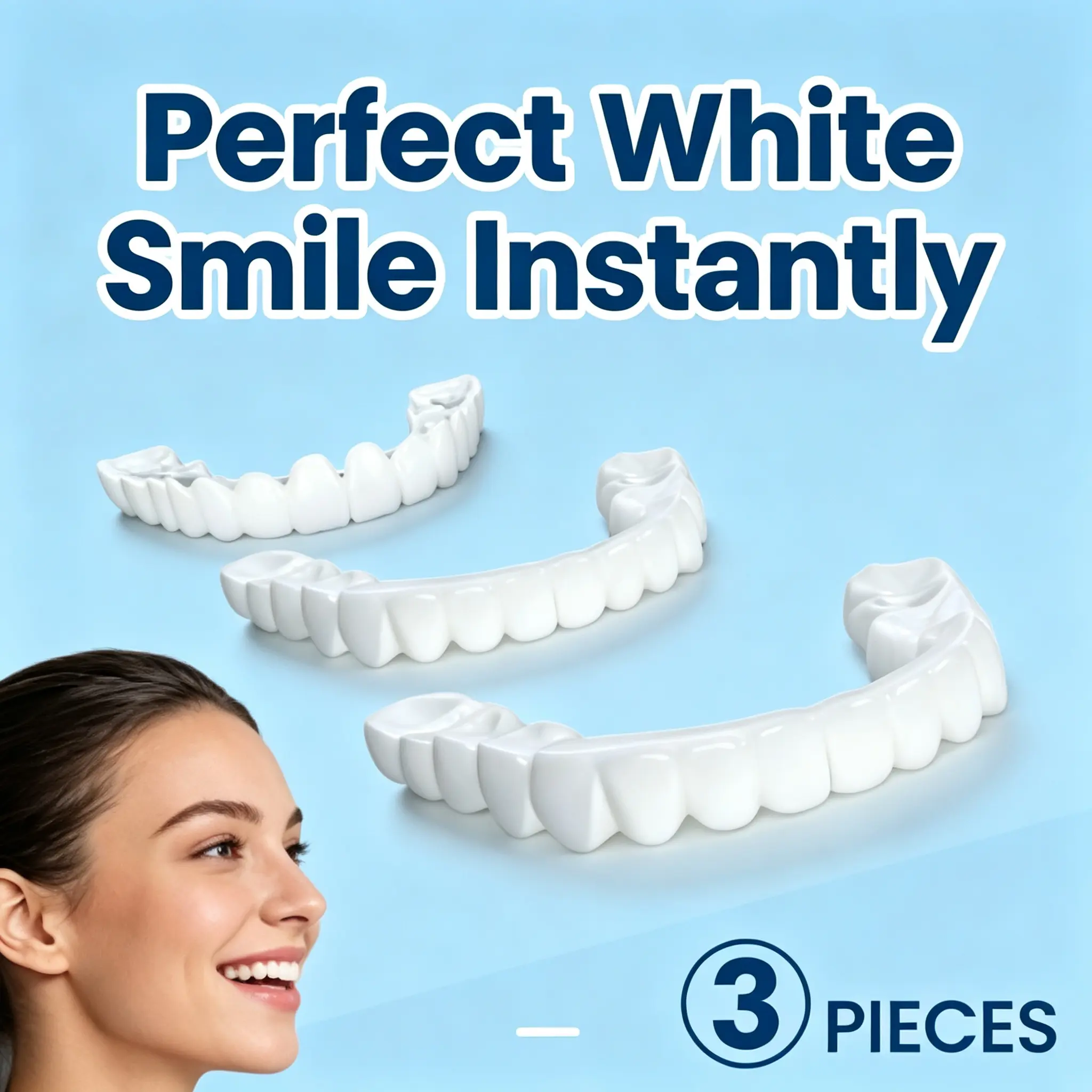 【3PC】Non-Medical Snap-On Teeth Covers Temporary Fillings for Broken Teeth, Cavities & Gaps Quick-Wear, Portable & Ultra-Soft Cosmetic Smile Enhancer for Upper Teeth Men & Women Reusable Easy Moldable Accessory