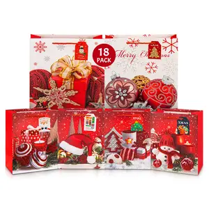 WESPREX 18 Pack Premium Christmas Themed Holiday Gift Bag Set with 24 Pcs Gift Tags, Xmas Gift Wrapping Party Supplies Bags, 6 Designs X 3, 2 Sizes, 12.6 x 10'', 9 x 7''