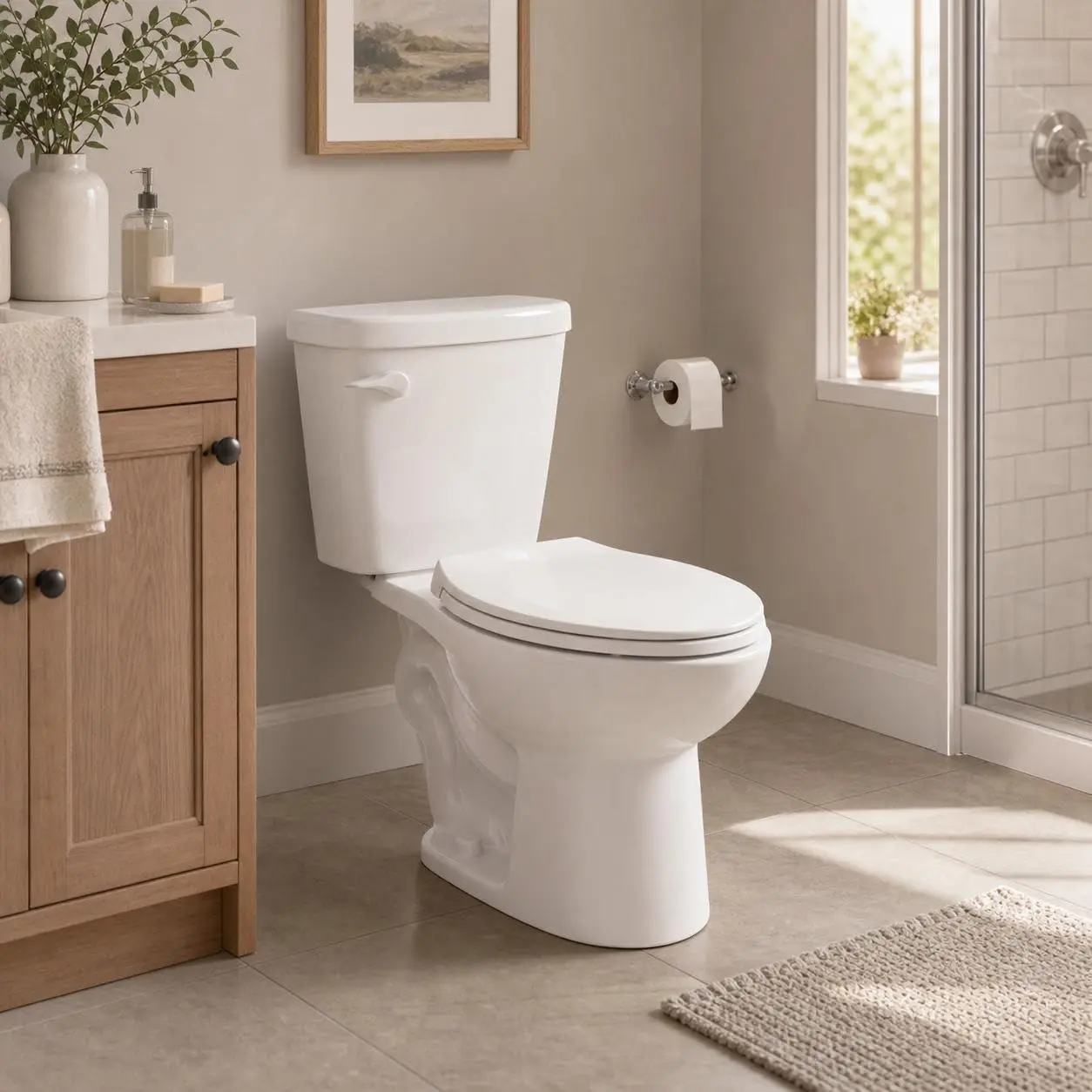 Gaomon 17-Inch Elongated Comfort Height 2-Piece Ceramic Toilet with Soft-Close Seat, 1.28 GPF Water-Saving Siphonic Jet, 12-Inch Rough-In, Easy-Clean White Porcelain Bathroom Commode