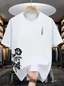 Rose Pattern Men TShirt Round Neck Casual Streetwear Hipster Vintage Streetwear Unisex Summer Fashion Soft Tees Blouse Clothing