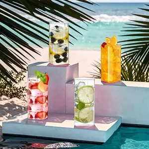 6-Pack 14oz Square Highball Glass Cups, Borosilicate Glass, Heat-Resistant, Creative Tea Cup, Portable Water Bottle, Ideal for Home, Party, Café