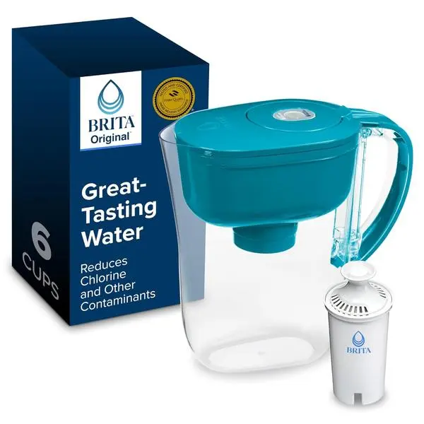 Brita Small 6-Cup Water Filter Pitcher, Includes 1 Filter, Turquoise | WQA and NSF/ANSI Certified, Reduces Chlorine, Copper, Mercury & Cadmium, Lasts 2 Months, Household Essential