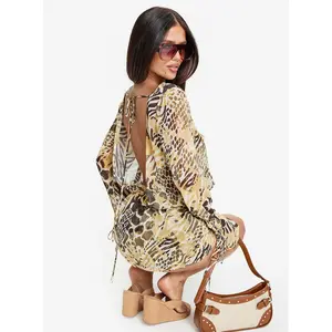 Get Closer Backless Romper Faded Leopard