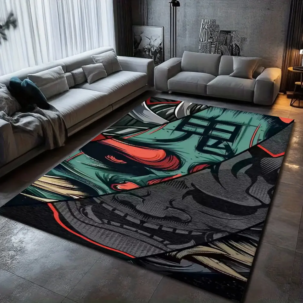 Japanese Hannya Oni Demon Mask Velvet Area Rug Non Slip Washable Floor Mat Gothic Streetwear Anime Print Carpet For Bedroom Gaming Room Living Room Home Decor