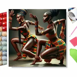 5D Full Drill African Dancers in Vibrant Kente Cloth Diamond Painting Kit - Celebratory Cultural Charm | Heartfelt DIY Gift for Culture Enthusiasts, Dance Lovers & Birthdays | Bold Wall Art for Living Rooms, Foyers & Cultural Spaces