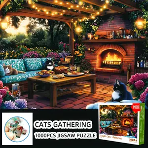 1 Box 1000pcs Jigsaw Puzzle for Adults - Challenging Gray Cardboard Puzzle with Cute Cat in Living Room Design, Perfect for Christmas, Birthday, Anniversary, Easter for party Favors, Valentine'S Day Gifts, New Year