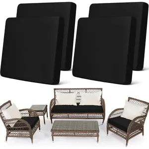 Set of 4 Stretch Cushion Covers Sofa Couch Seat Chair Slipcovers Cushion Cover Furniture Protector for Pets Washable(Black,Seat Cover,)