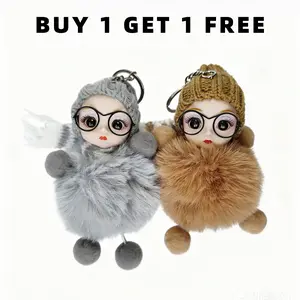 Adorable Mini Plush Doll Keychains 2-Pack with Glasses & Scarf Design Stress Relief Plush Charms for Girls & Friends Compact Size Emotional Support Kawaii Accessory