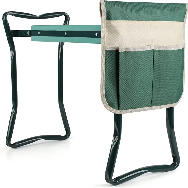 Foldable Dual Use Garden Kneeler and Seat, Multi-Function Stand Heavy Duty Gardening Stool with Soft EVA Kneeling Foam Pad and Tool Pouch