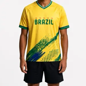 2026 Men's Brazil National Team Soccer Jersey, Yellow Green Casual Football Shirt, Breathable Quick Dry Training Top, Fan Version Short Sleeve Sports Tee For Daily Wear & Soccer Events