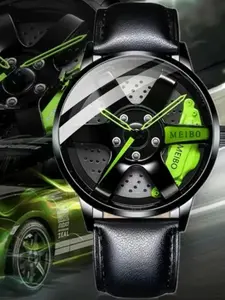 1pcs Fashion simple men's quartz watch, PU leather belt, round zinc alloy case, watch set with battery inside, great gift for friends