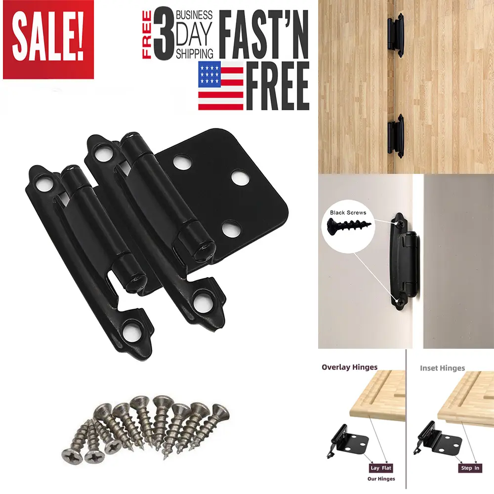 Matte Black 1/2 in Overlay Semi-Concealed Soft-Close Automatic Closing Cabinet Hinges, Modern Contemporary Style for Kitchen, Bathroom Cabinets & Furniture Doors, Soft-Close Hinges, Automatic Closing Hinges