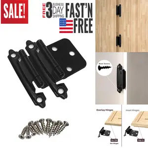 1/2 inch Overlay Matte Black Cabinet Hinges Semi-Concealed Self Closing Hinges Modern & Contemporary Style for Bathroom, Furniture, Kitchen Cabinet Doors