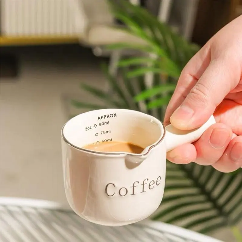 Ceramic Coffee Measuring Cup and Espresso Maker, 1-2 Ounce Capacity, Ideal for Milk Honey Sauces, Small Kitchen Tool for Home Cooking